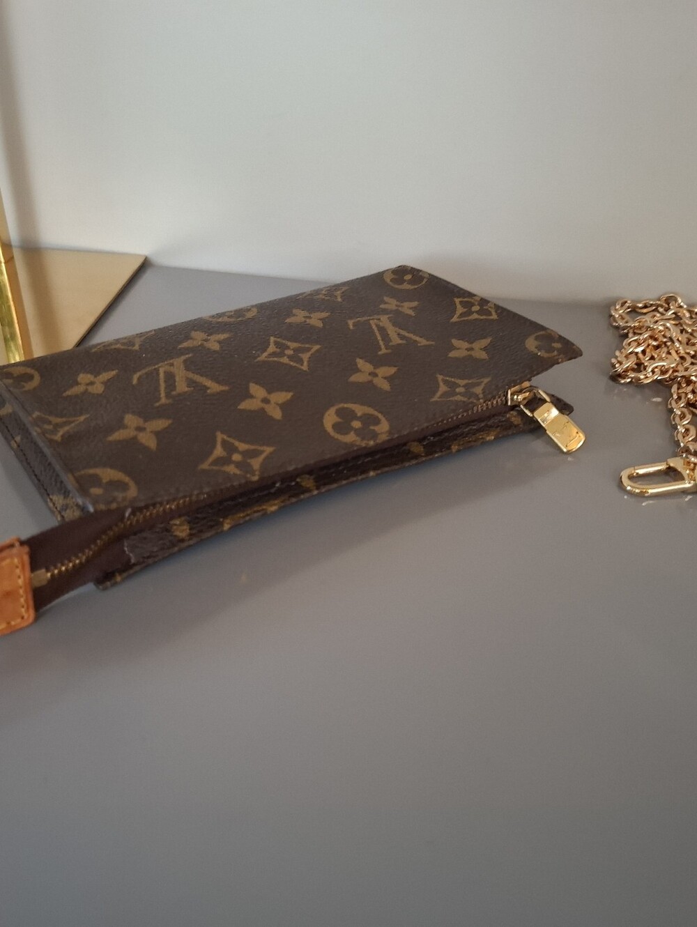 Louis Vuitton Monogram Canvas Brown and Tan Clutch Wristlet/Cross-body Purse
